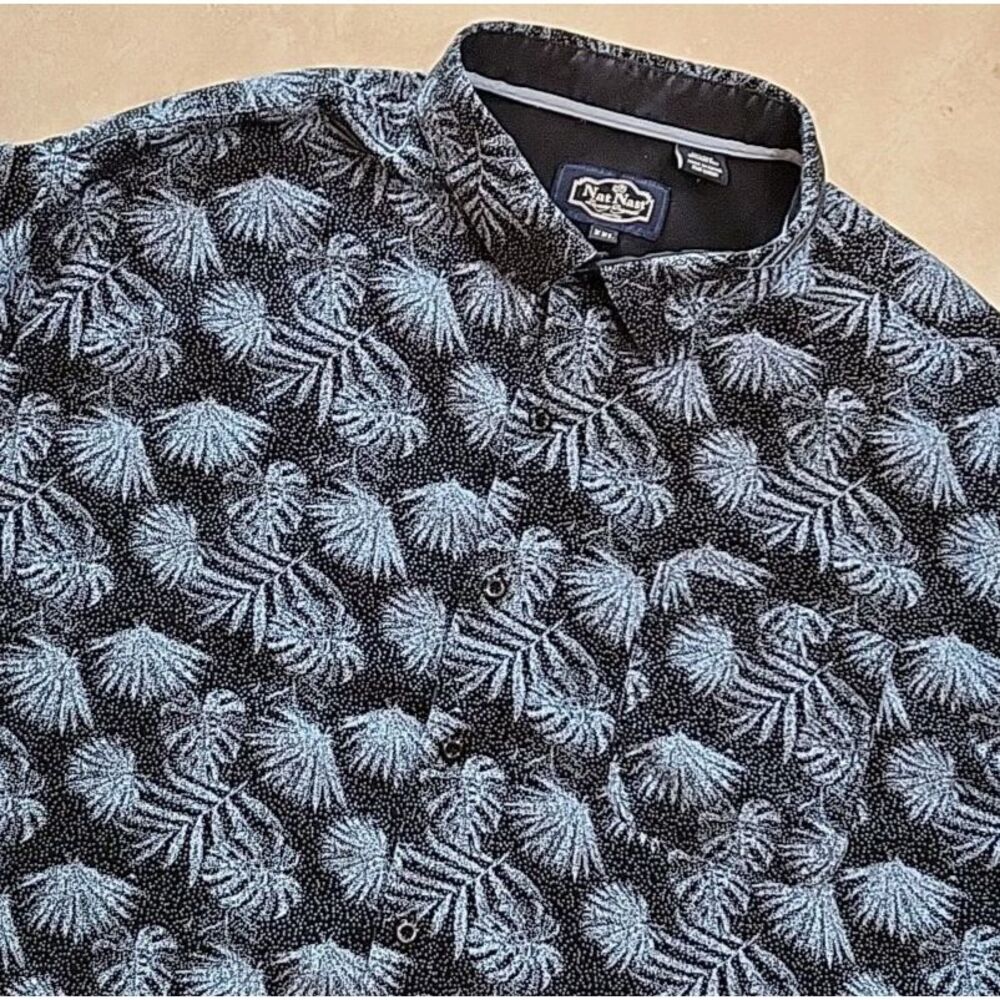 Nat Nast mens short‎ sleeve button up shirt blue Hawaiian Size XXL Silk blend